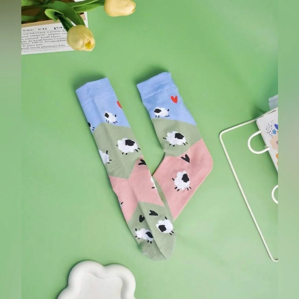 Sheep Socks lamb farm funny Womens girls teens gift heart pattern animal kids